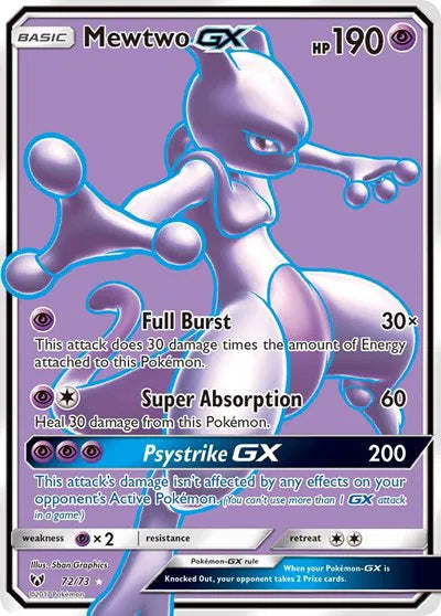 Mewtwo GX Full Art - Shining Legends - 72/73 - Lightly Played Condition
